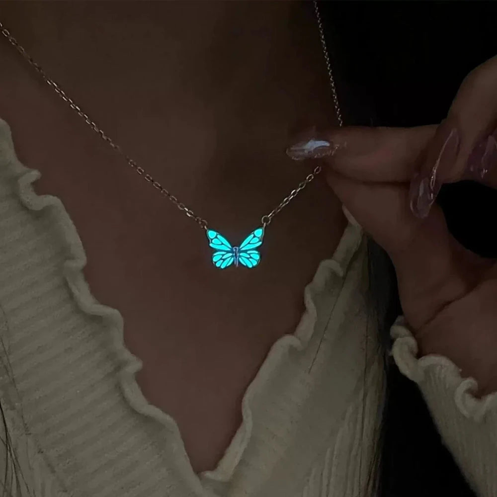 Luminous Butterfly Necklace And Bracelet Set