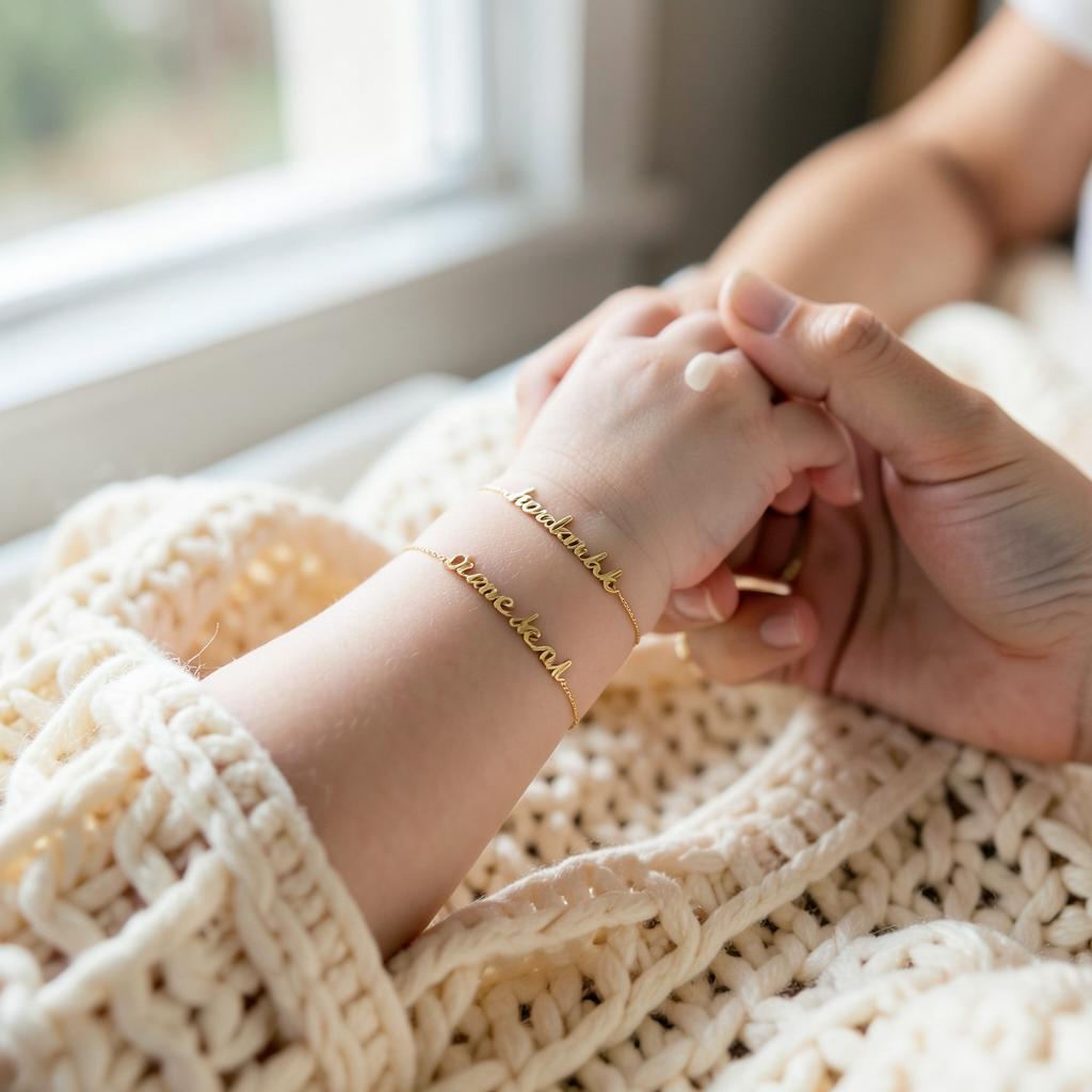 Engraved name bracelet worn on a child's wrist