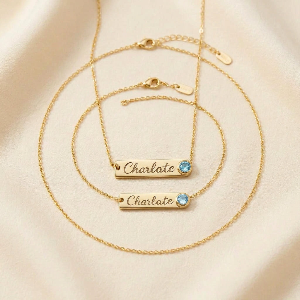 Birthstone bracelet and necklace set in gold